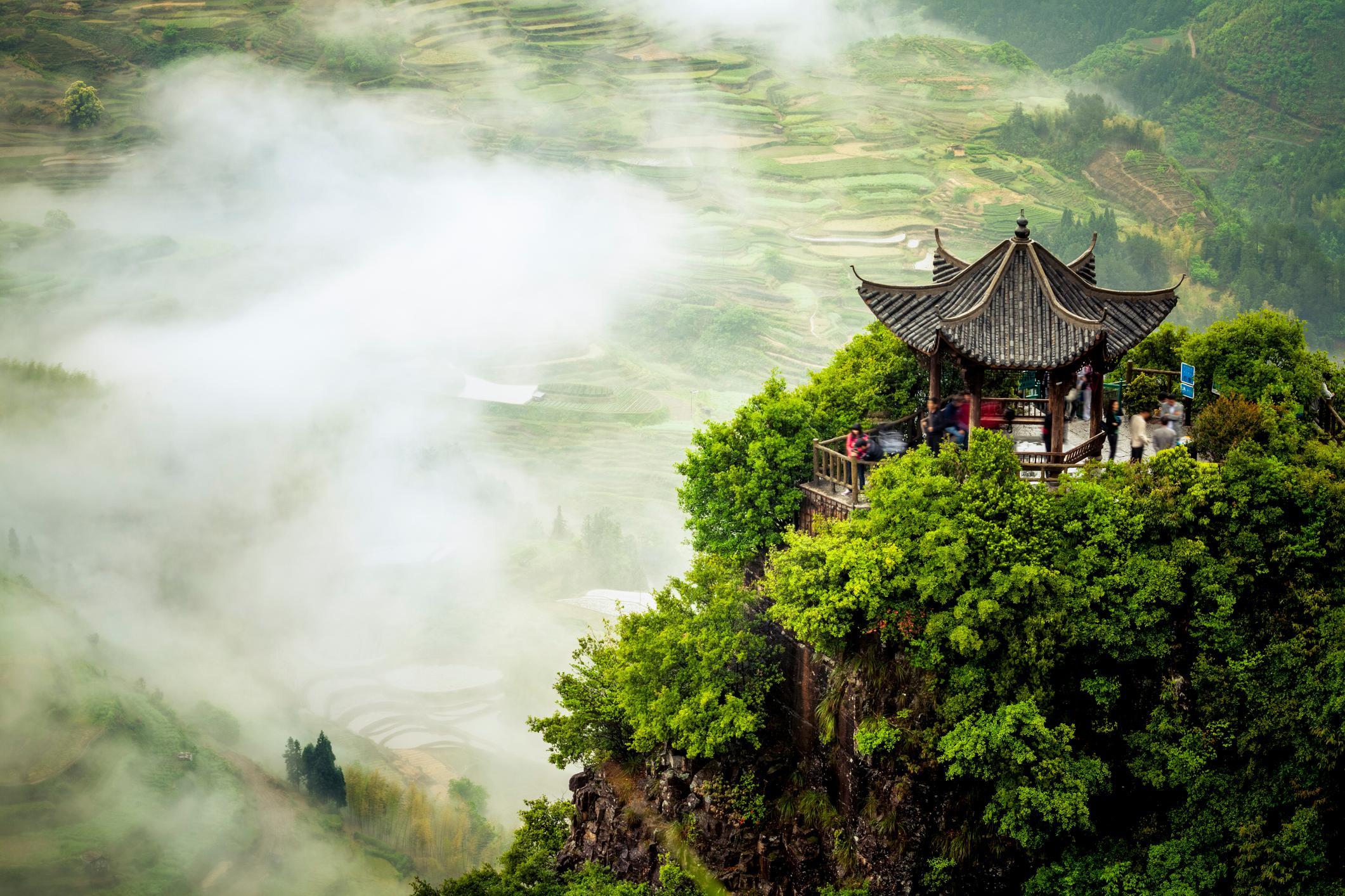Karst peaks and mist along the Li River near Guilin